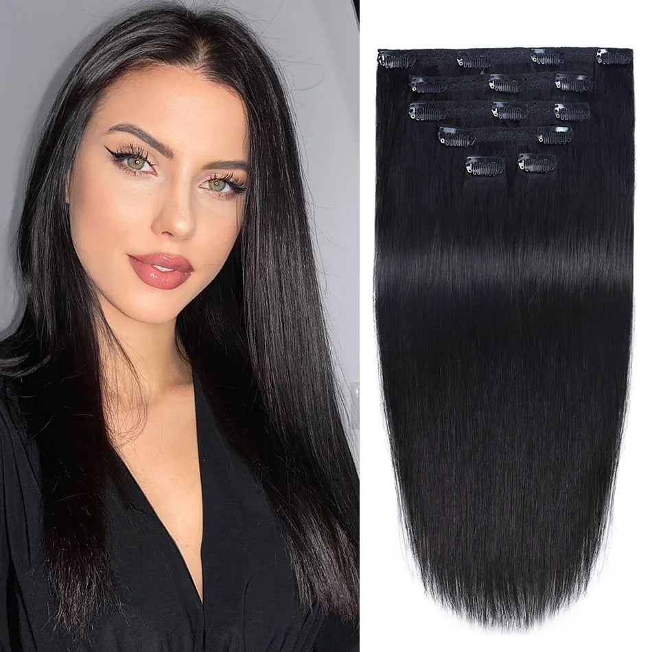 "Luxuriöse Clip-In Extensions – 100% Echthaar, Volumen & Länge in Minuten, verschiedene Farben & Längen"