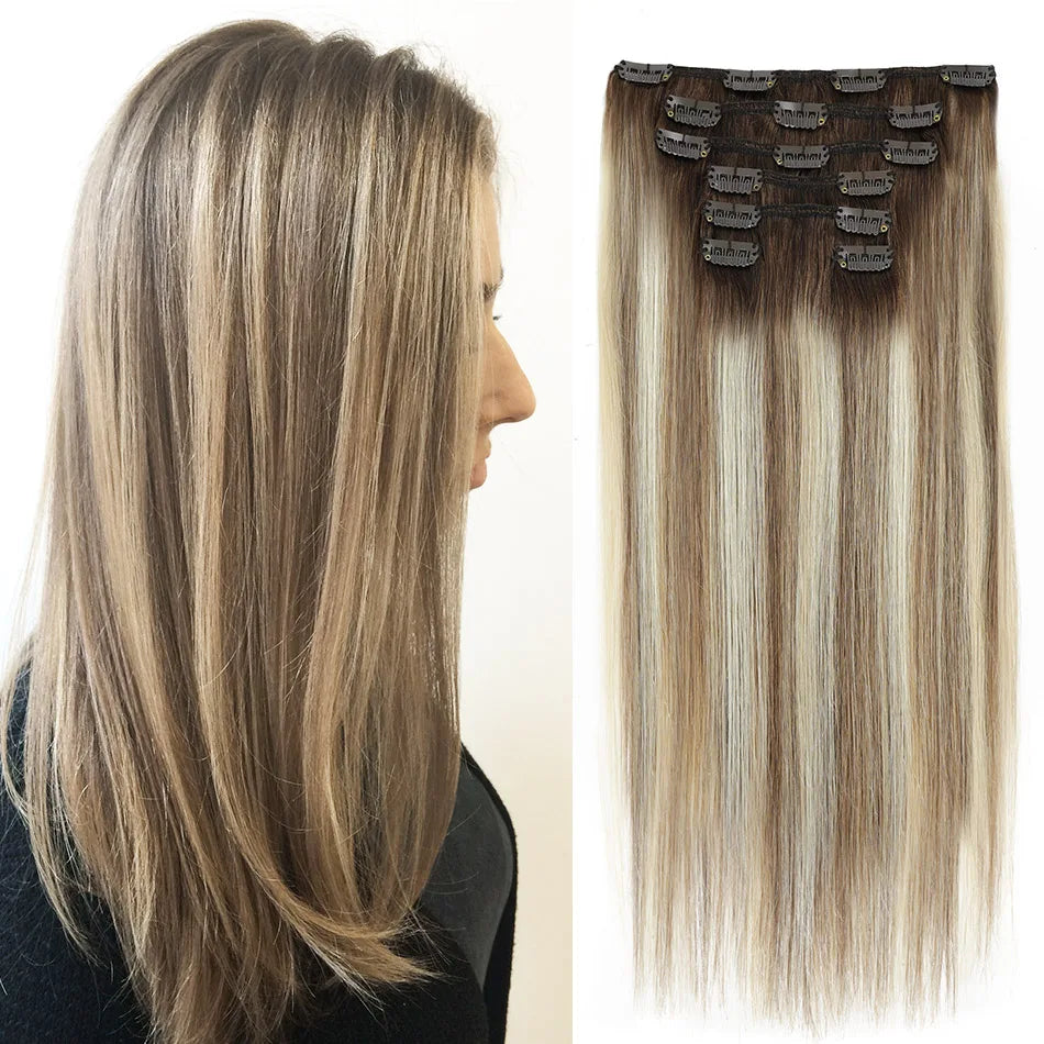 "Luxuriöse Clip-In Extensions – 100% Echthaar, Volumen & Länge in Minuten, verschiedene Farben & Längen"