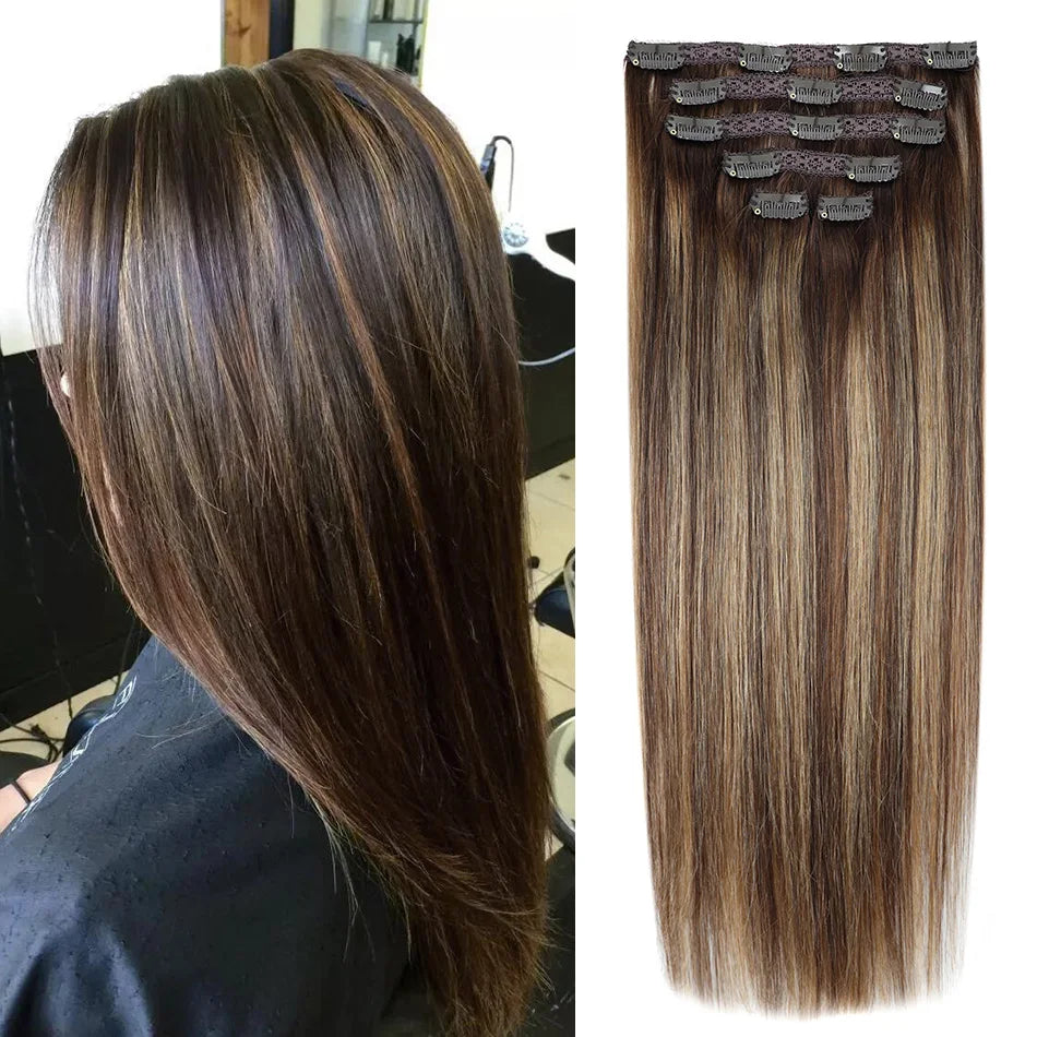 "Luxuriöse Clip-In Extensions – 100% Echthaar, Volumen & Länge in Minuten, verschiedene Farben & Längen"