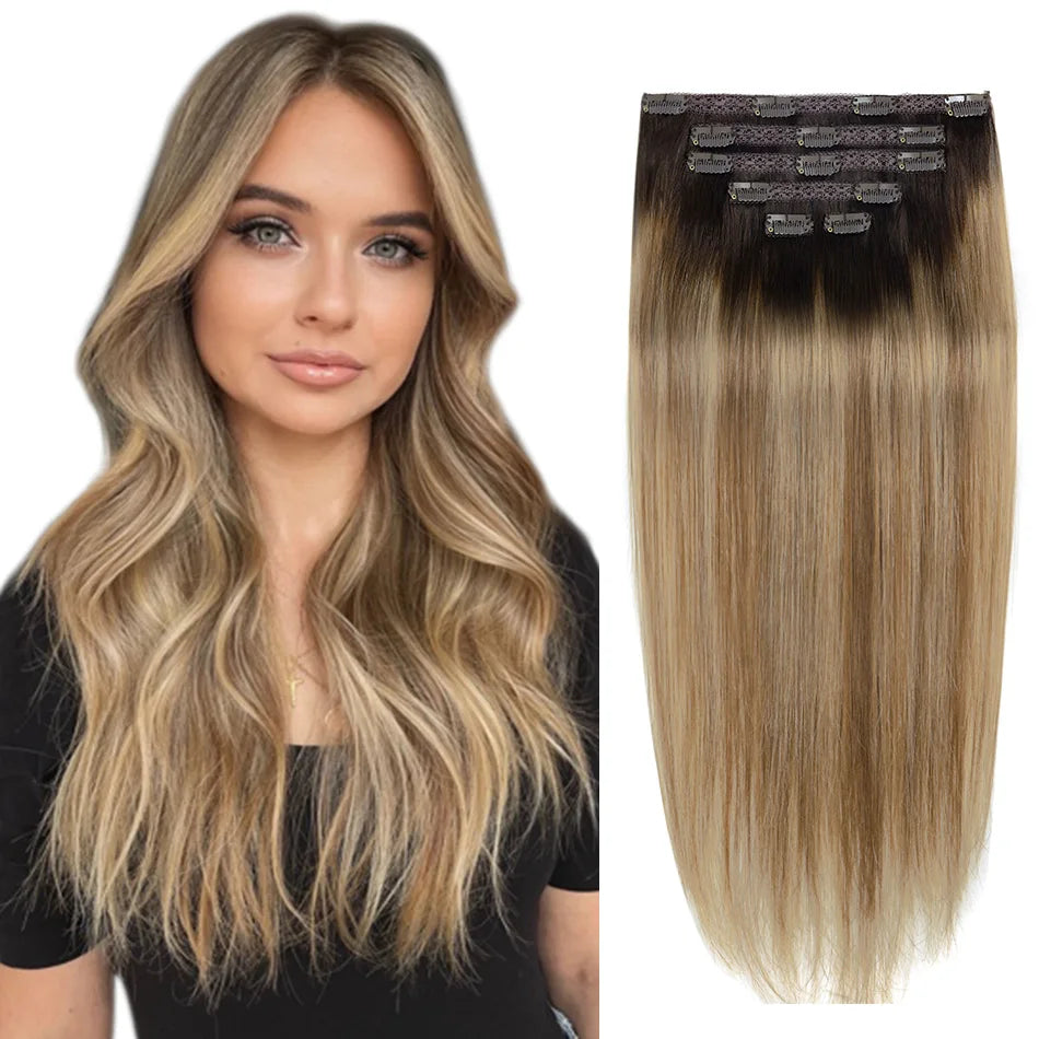 "Luxuriöse Clip-In Extensions – 100% Echthaar, Volumen & Länge in Minuten, verschiedene Farben & Längen"